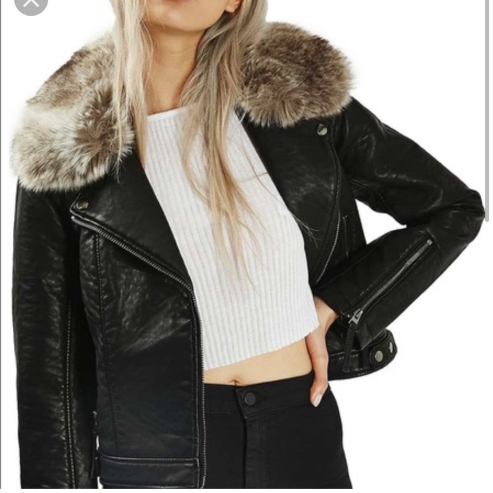 Topshop Fur-Lined Faux Leather Jacket
